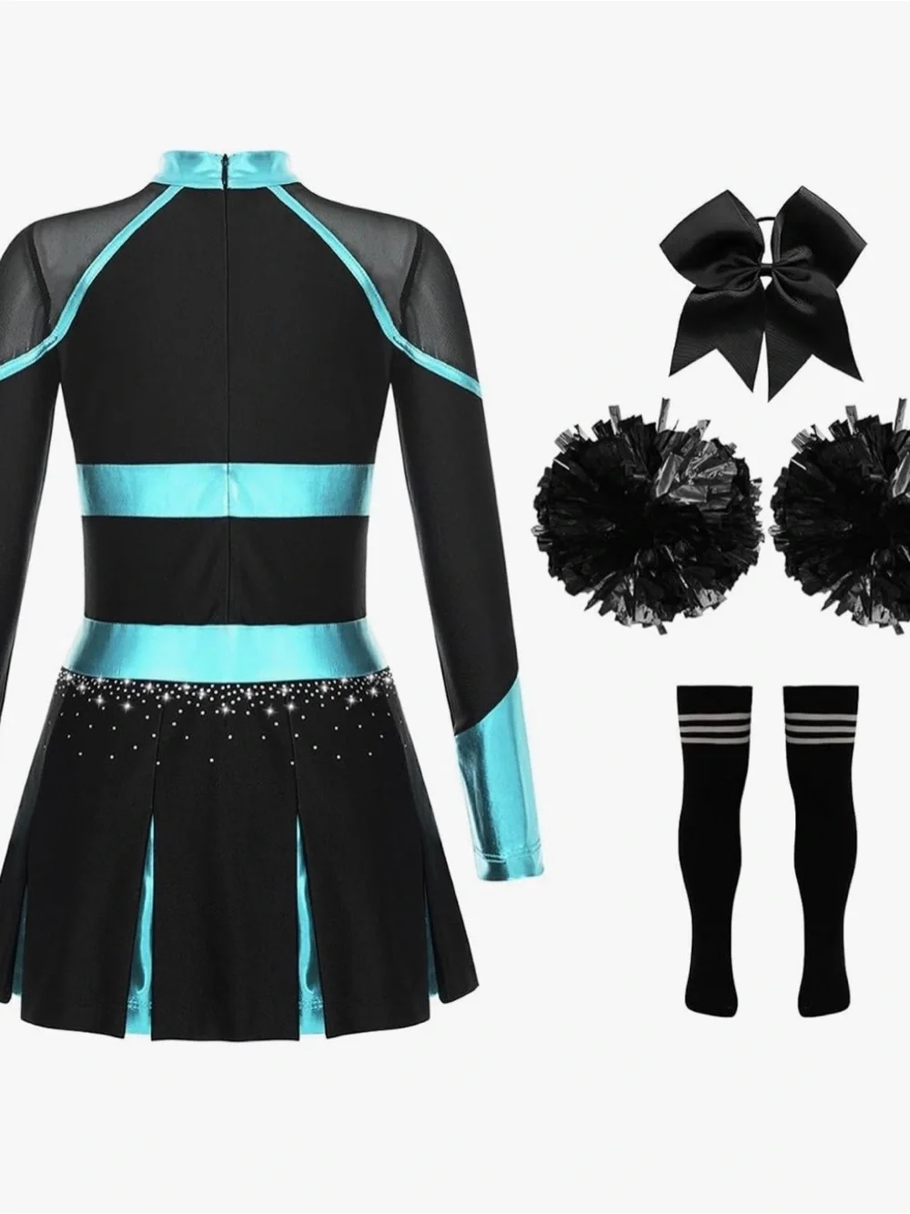 New teal and black  Long Sleeve Cheerleading Dance Halloween uniform girls sz 14